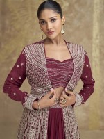 Wine Real Premium Chinon Silk Western Lehenga Choli